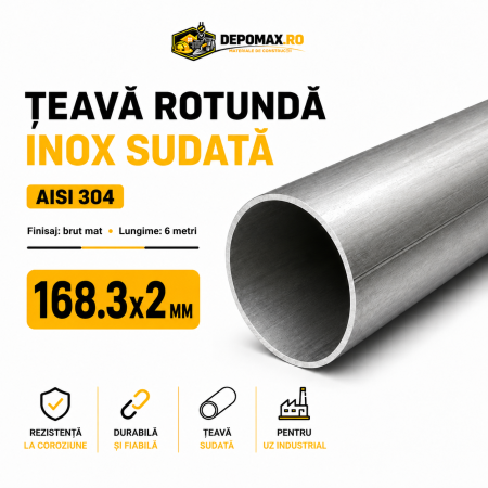Teava rotunda inox sudata AISI 304, 168.3 x 2 mm, 6 metri
